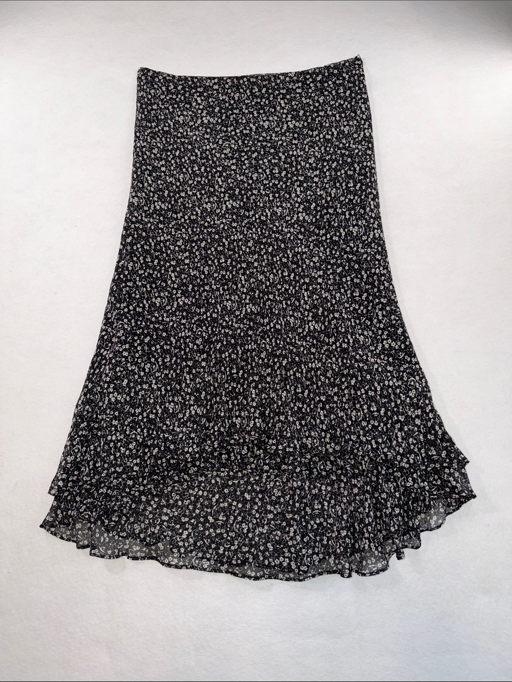 Lauren Ralph Lauren Black Floral A-Line Tiered Skirt